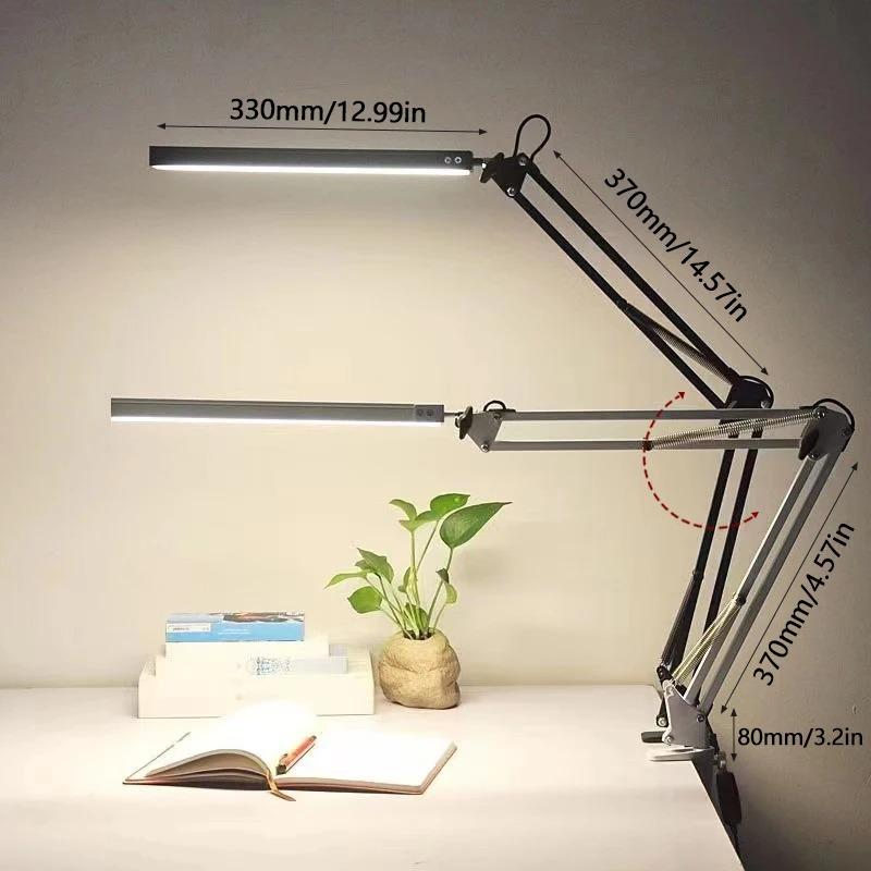 Led Folding Table Lamp Metal Clip Type Long Arm Dimmable Desk Lamp Usb Plug For Living Room Study Office Computers Desk Reading
