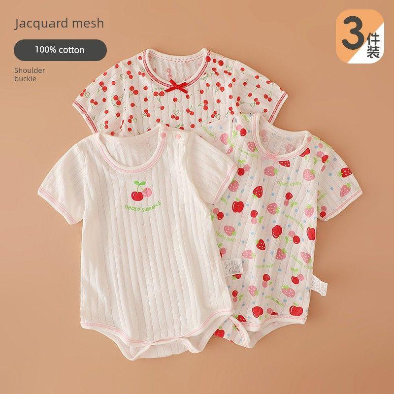Japanese-Style Baby Romper, Pure Cotton, Thin, Breathable Mesh, Short-Sleeve Jumpsuit for Baby Girls, Summer