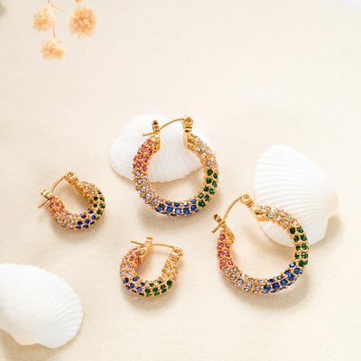 Kolczyki z kolorowymi pełnymi diamentami, pozłacane 18K, z wkładką, designerskie, modne, wszechstronne