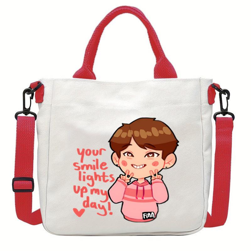 Felix Kpop Band Super Star Printed Crossbody Bag Casual Canvas Shoulder Bags