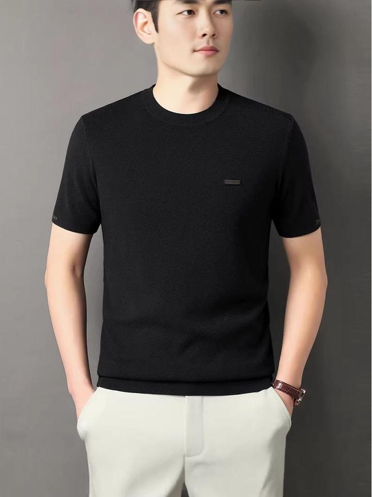 Men’s Autumn Winter Round Neck Short Sleeve Wool Base Layer - Skin-Friendly & Warm