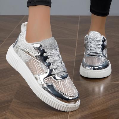 Metal Color Sneakers Casual Vulcanized Sport Shoes Fashion White Shoe for Woman Flats Shoes Summer Breathable Shoes Women