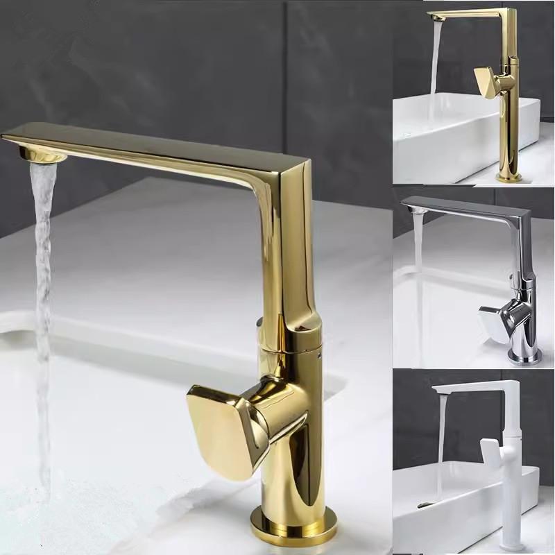 Tuqiu Waschbeckenarmatur aus gebürstetem Gold, Messing, Badezimmerarmatur, Mischbatterie, schwarzer Waschbeckenhahn, Einhebelmischer, Warm- und Kaltwasserhahn