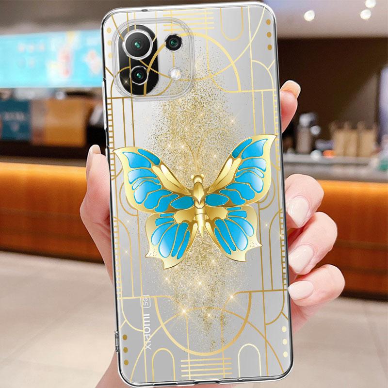 Gold Butterfly Flower Floral Clear Case For Xiaomi Poco X3 Nfc X3pro M3 F1 F3 For Mi 11 12 13 11x 12x Pro 11 10 Lite 11t 10t