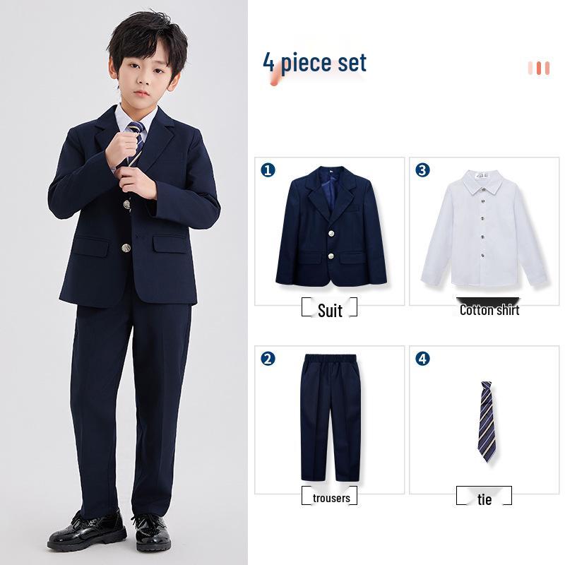 Spring/Summer Kids' British College Style Navy Blue Kindergarten Uniform Set for Performances