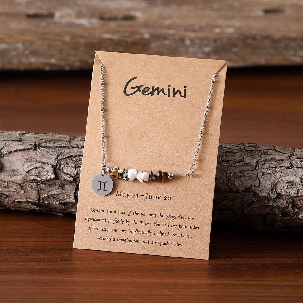 Collar Creativo Bohemio 12 Signos del Zodíaco Cuentas de Cristal de Piedra Preciosa Artificial Joyería de Astrología Regalo para Ella para Él Regalo de Navidad