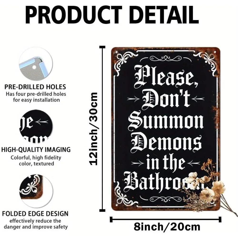 Funny Warning Sign  Dont Summon Demons Halloween Metal Tin Sign for Bathroom Wall Decor