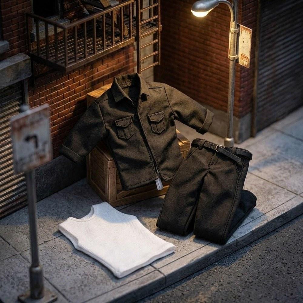 Oshhni 1/12 Scale Figure Costume Set Work Shirt Model for 6-Inch Miniature Figures Black