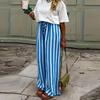 Casual Striped Pants Women Loose Elastic Waist Lace Up Wide Legs Straight Trousers Female Summer Chic Soft Pants Lady