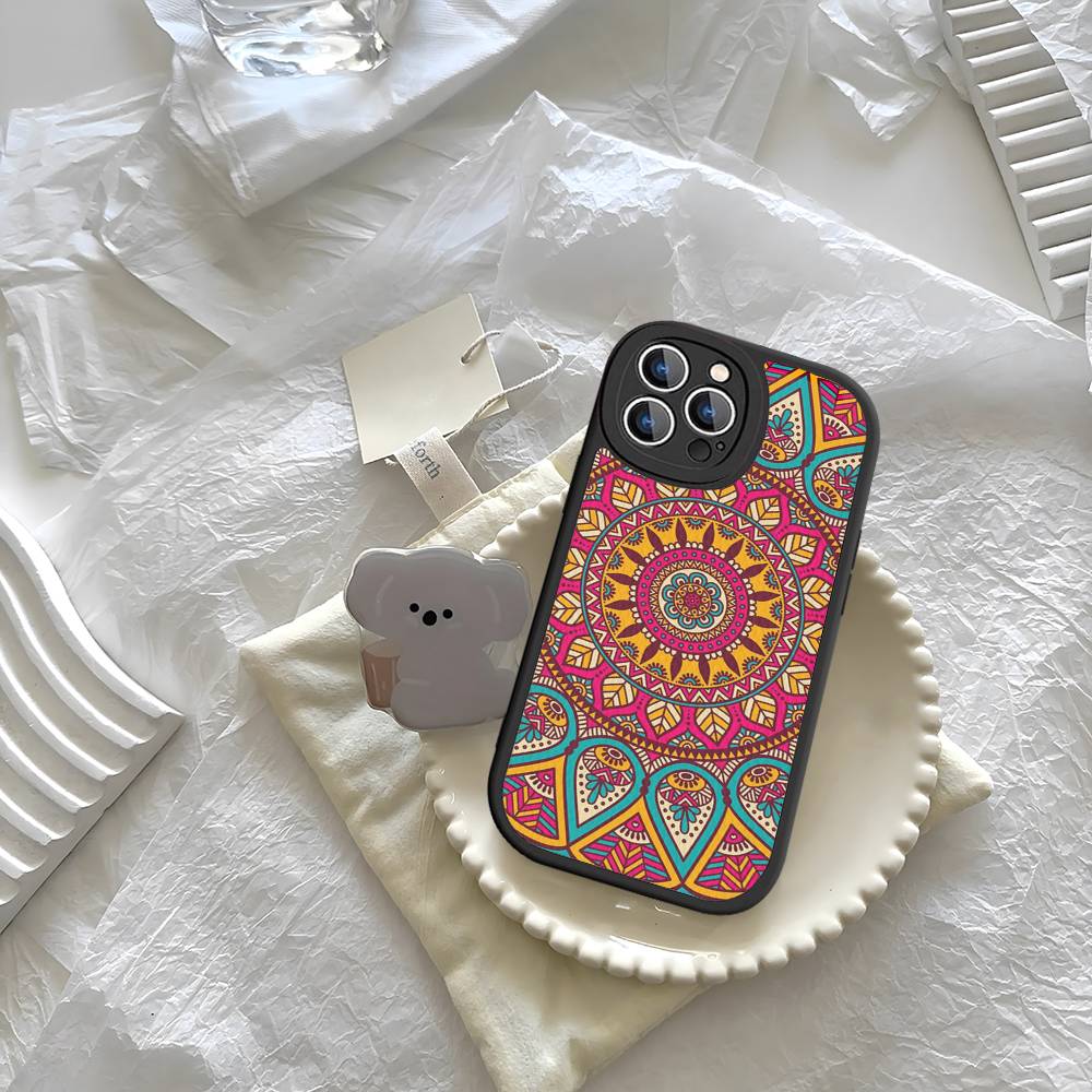 Mandala Painting Phone Case For iPhone 16 15 14 13 12 11 Pro Max Plus Leather Shockproof Cover