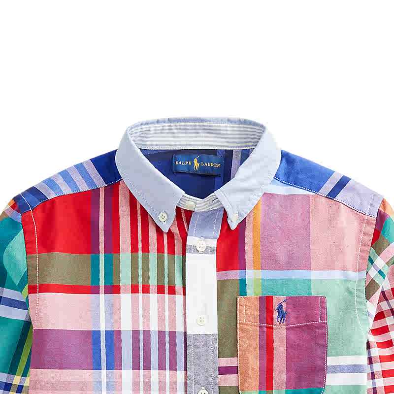 Polo Ralph Lauren Oxford Cloth Fun Plaid Long Sleeve Logo Shirt Kids shirts Red Blue CWPOWOVY6820232