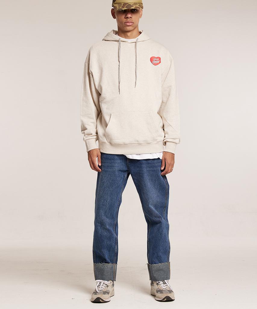 Human Highlight Small Heart Hoodie Oatmeal Red