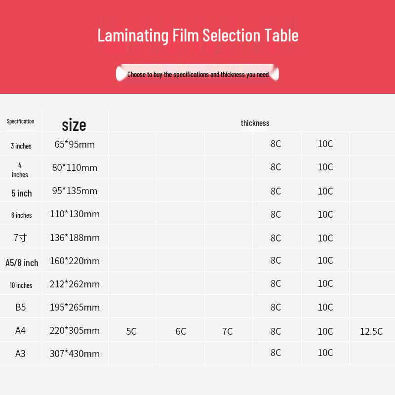 A4 and A5 Laminating Film, 6-inch Protective Film, Self-Adhesive Photo Card Pouches