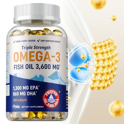 High-content Omega 3 Fish Oil Capsules, 3600 Mg Per Serving, Rich In EPA and DHA Extracts, All-natural.