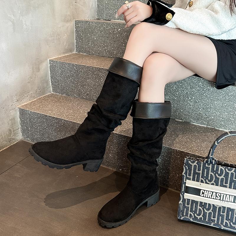 

Остроносые женские сапоги до колена, зимние новые модные ботинки челси из флока, туфли в стиле вестерн для вечеринок и вечеринок для женщин, Zapatos 43