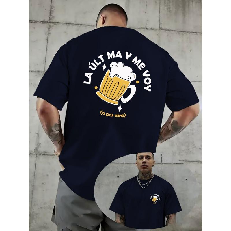 

Men S Casual T-Shirt Featuring a Beer Cheers Pattern, with a Trendy Vibe of Slight Intoxication. It Has Double-Sided Printing on The Front And Back S чёрный