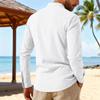 Men's Collared Linen Shirt  Casual Sports Beach Long Sleeved Shirt