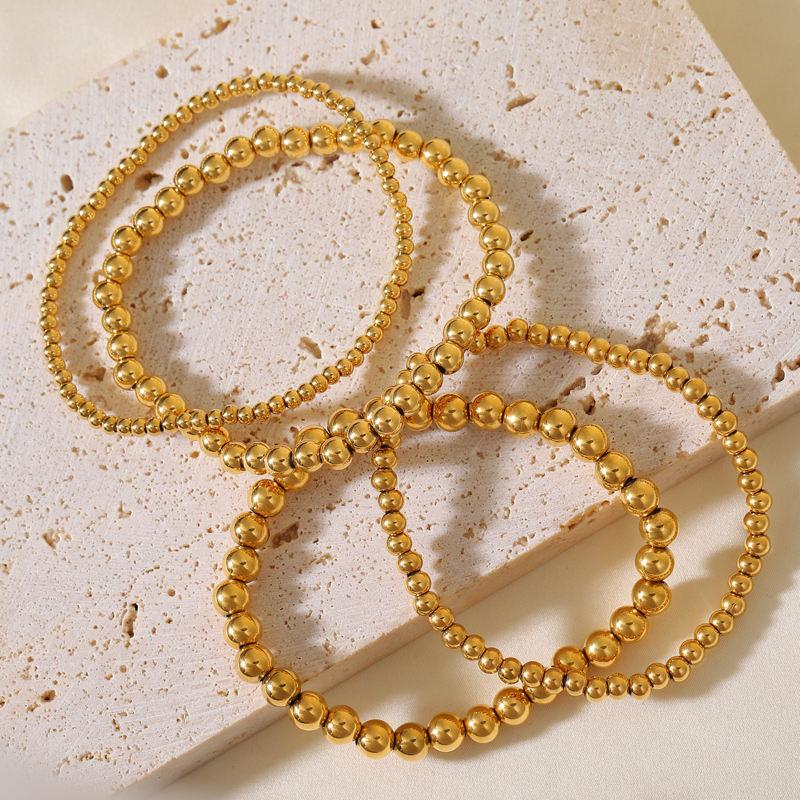 RTS 2 4 6 10mm 18K Gold Plated Stainless Steel PVD Golden Beaded Bracelet Elastic Waterproof Bracelet for Multiple Layer Wearing