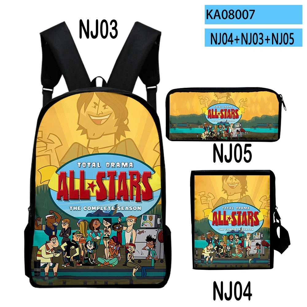 Klassische Neuheit Total Drama 3D-Druck 3 Stück/Set Schüler Rucksäcke Laptop Tagesrucksack Rucksack Schräg getragene Tasche Federmäppchen