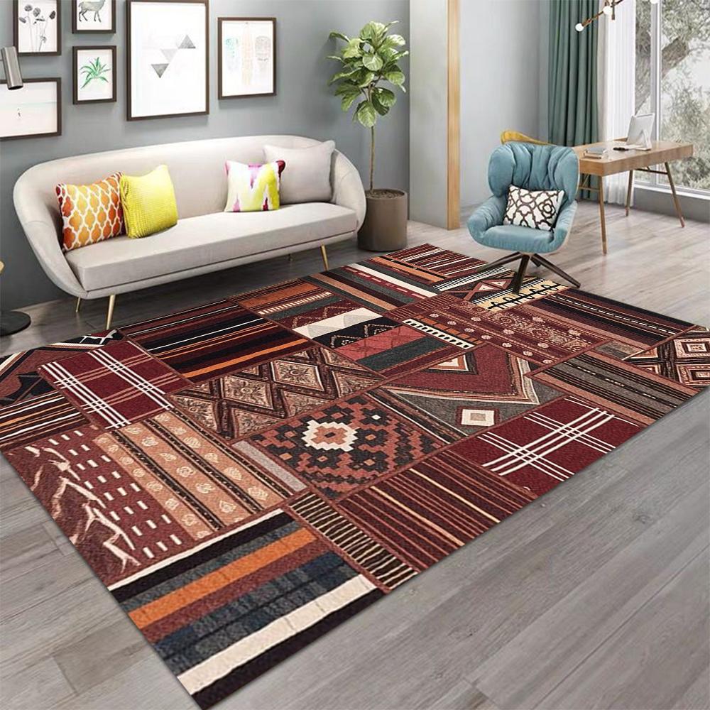 Bohemian Carpet for Living Room Coffee Table, Vintage Ethnic Style Floor Mat for Home, American Country Bedroom Bedside Rug