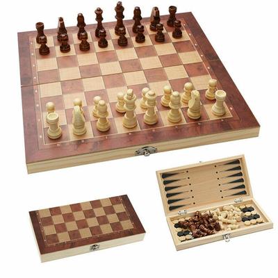 3-in-1 großes faltbares Holz-Schachspiel, Brettspiel, Dame, Backgammon, Drafts-Spielzeug