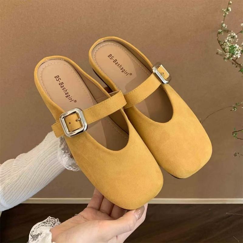 French Retro Baotou Half-slipper Women's Spring and Summer Flat Square Toe Flip-flops Single Shoes