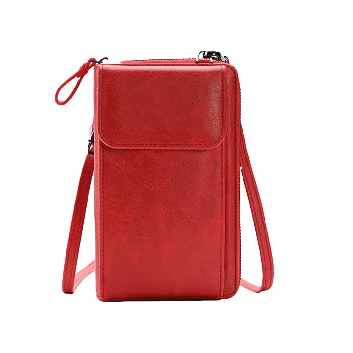 Stylish smartphone shoulder bag with for crossbody [Four leaf] wallet, cute, vertical, women, (red)