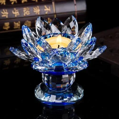 Household Colorful Crystal Lotus Candlestick, Butter Lamp Holder, Buddha Offering Lamp, Interior Decoration, Buddha Hall, Prayer