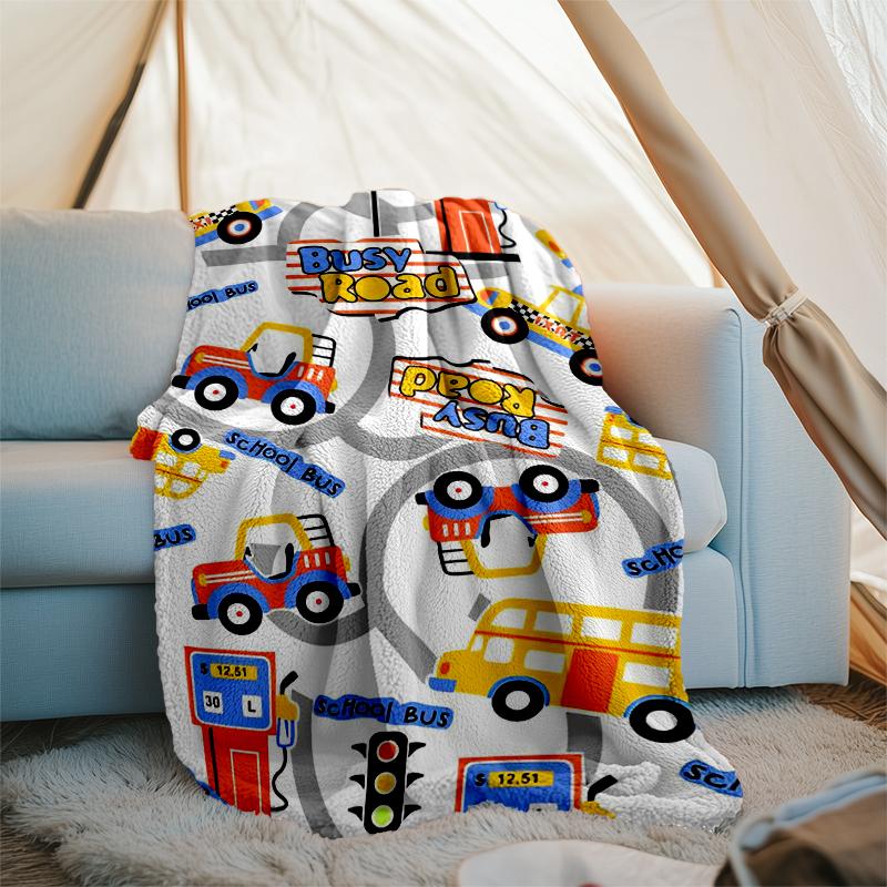 Cute Cars Theme Printed Blanket - Perfect for Couch, Bed, Travel & Outdoor Use | Machine Washable, Cozy & Durable.