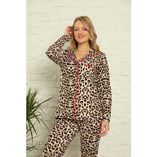 

Akbeniz Женская пижама с длинным рукавом из 100% хлопка с пуговицами спереди 2764