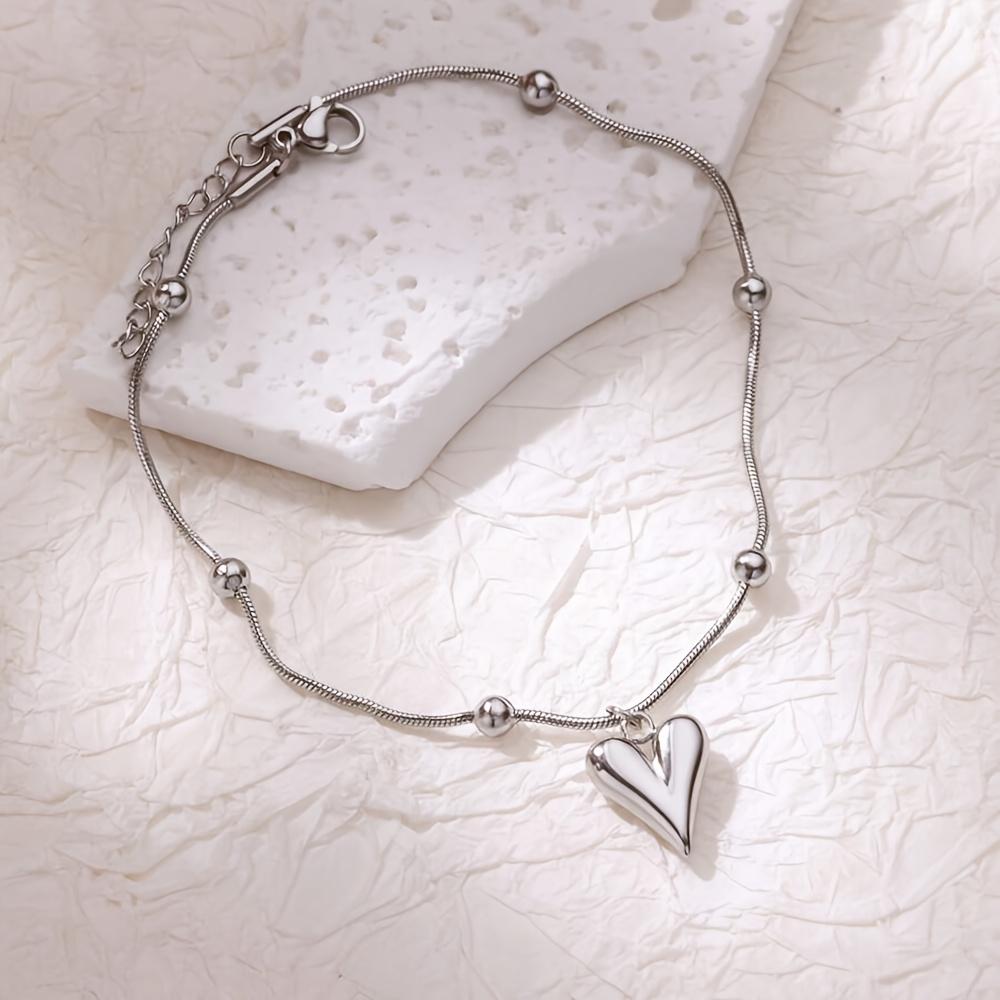 3D Heart Ankle Bracelets For Women girl Summer Beach Party Waterproof Stainless Steel Fashion Chain Anklet Jewelry Sexy AllMatch