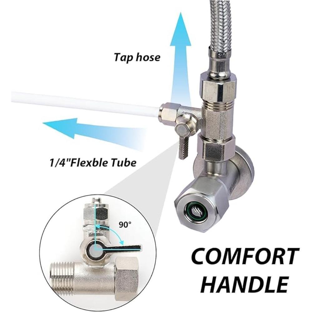 1PC RO Feed Water Adapter 1/2" to 1/4" With Shut-Off Ball Valve Faucet Tap Feed Reverse Osmosis Tee B Cold Hot Water Tube