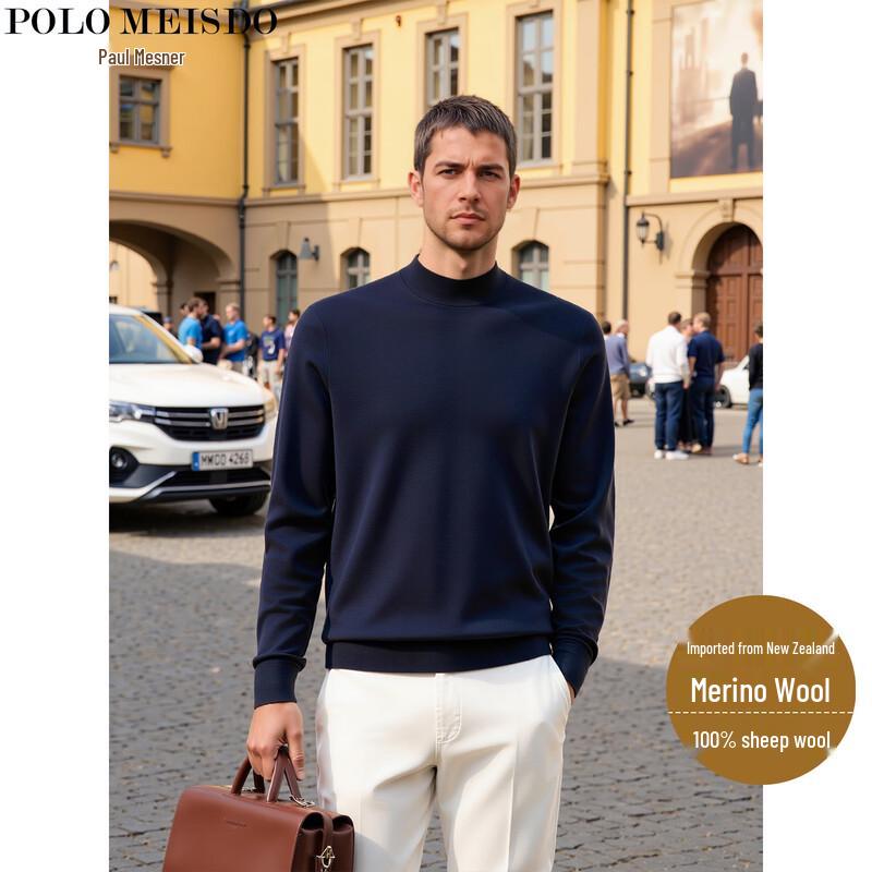 

POLOMEISDO Men s 100% Fine Wool Mock Neck Pullover Sweater 3XL
