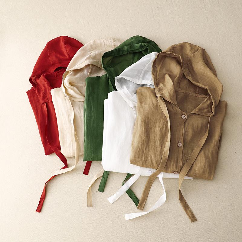 Summer Sun Protection Shirt Cotton and Linen Hoodie Women's Casual Beach Vacation Sunscreen Shirt
