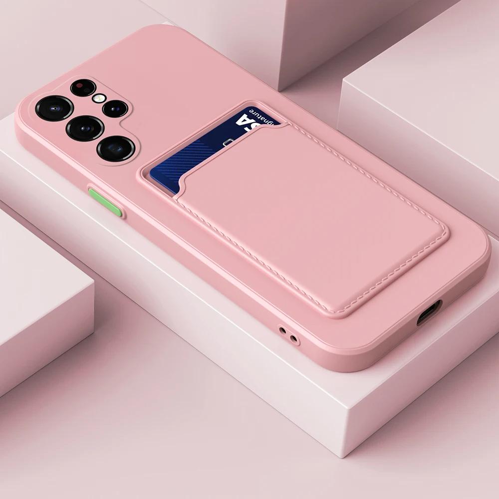 

Silicone Soft Phone Cases For Samsung S25 Ultra S24 Plus S23 FE S22 S21 S25 Edge S26 Ultra Wallet Card Slot Protect Cover S21