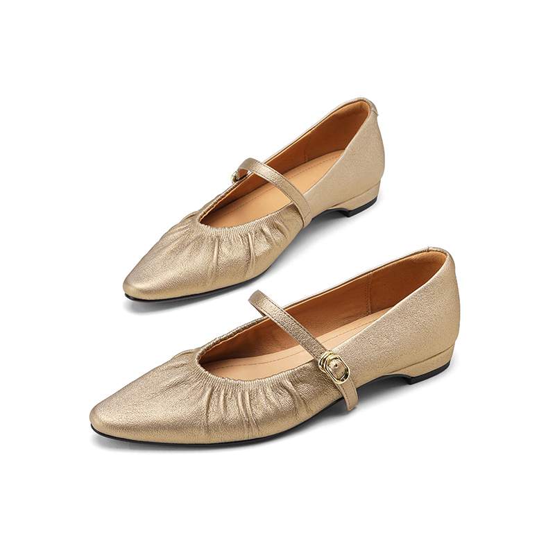 

Krazing Pot Sheep Skin Summer Spring Autumn Low Heels Women Square Toe Mary Janes Shallow Pleated Decoration Pumps 34 золотой
