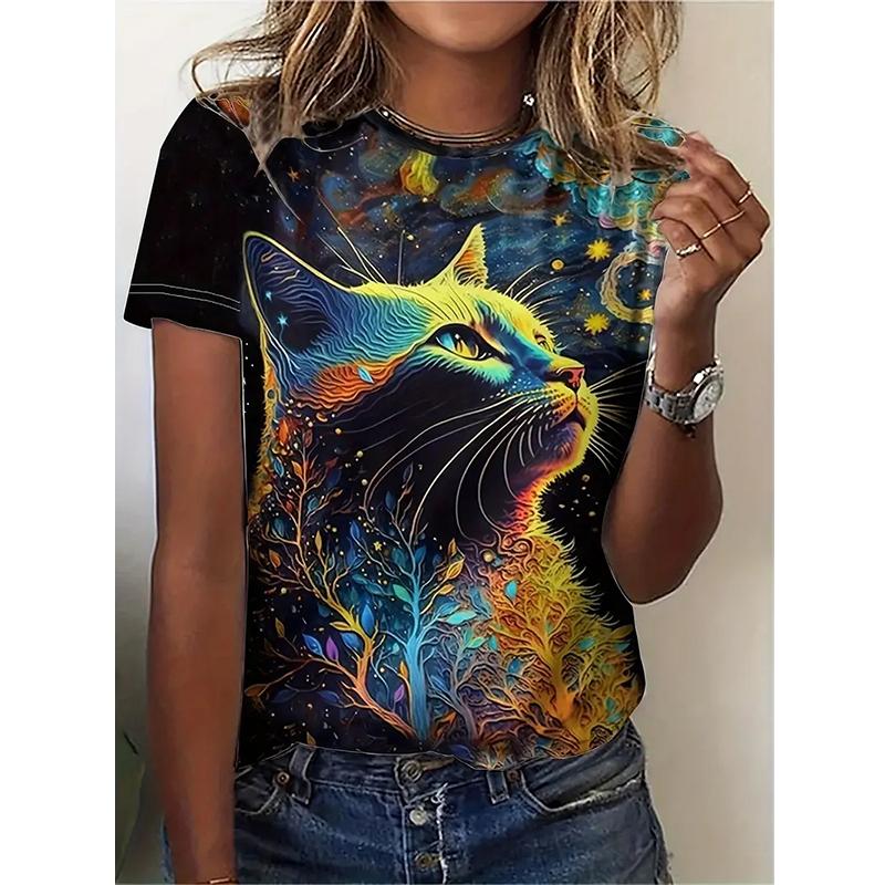 

Street Hip Hop T-shirts For Women Clothes New Cartoon Anime Cat 3d Print Pattern Short-sleeved Tee Shirt Outdoor Oversized Tops 4XL