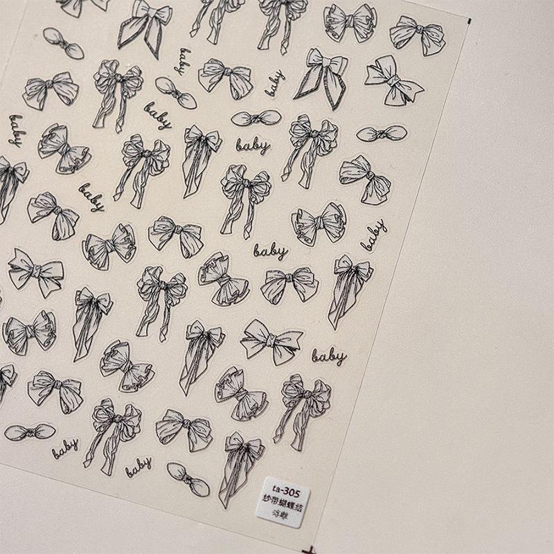 Bowtie Nail Stickers Bow Long Ribbon Tie Self Adhesive Nail Art Decorations Stickers Manicure Decals Diy Irregular Slider