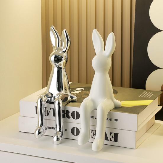 Long Ear Bunny Figurine Colorful Sitting Rabbit Statue Animal Sculpture Home Office Desktop Car Dashboard Decoration
