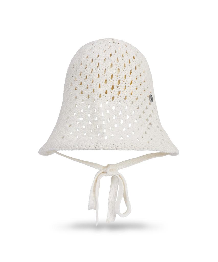 Bajal Va Curved Oval Metallic Knit Punching Bonnet Hat Cream