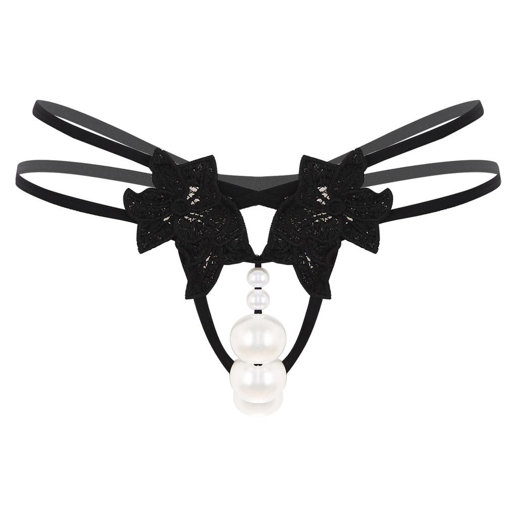 Dámske G-Stringové nohavičky s perličkami Dizajn s umelými perlami Tenký pás Otvorený rozkrok T-späť Provokatívne tangá