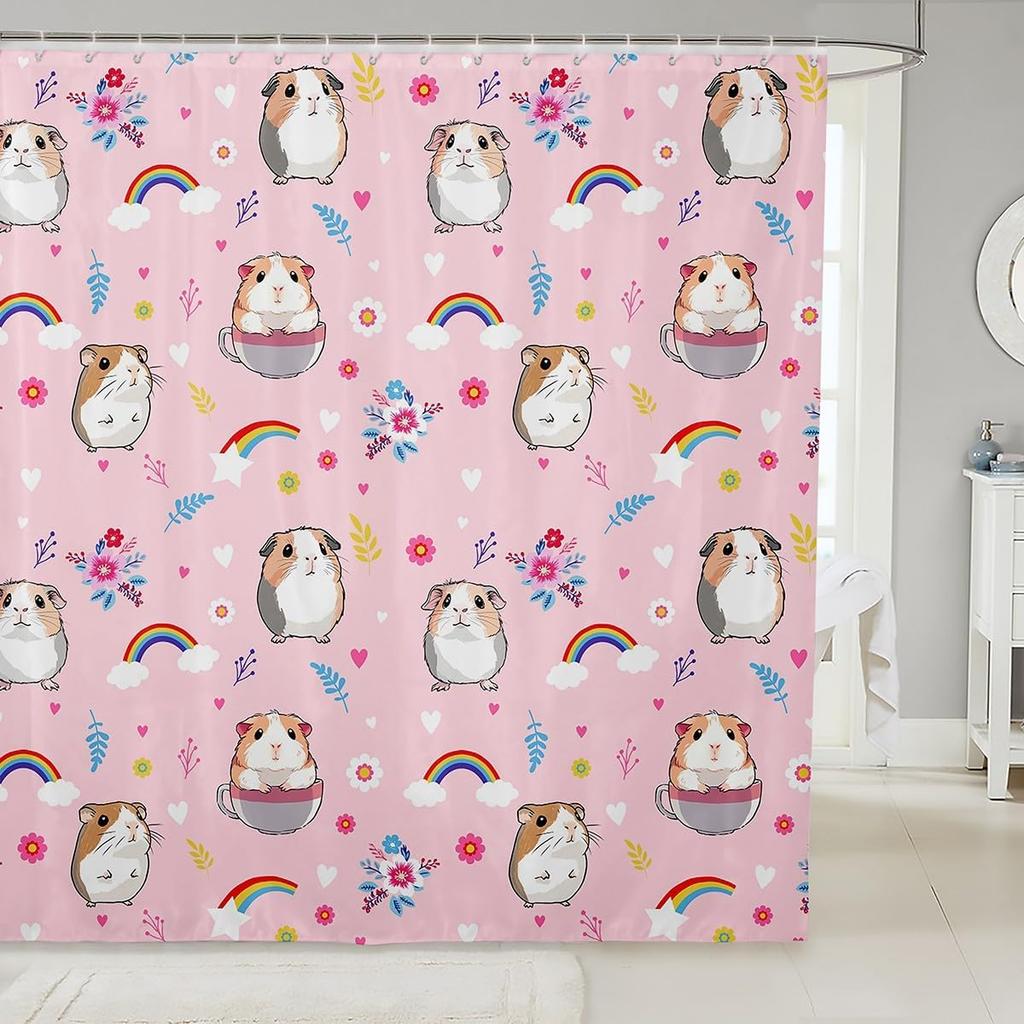 Cute Floral Cat Shower Curtain Cartoon Pet Animal Fabric Shower Curtain Colorful Kitten Flowers Bathroom Curtains Romantic