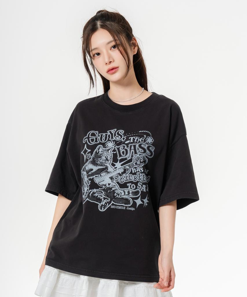 MOZMOZ Something Base Oversized Pigment Short Sleeve T-Shirt Black