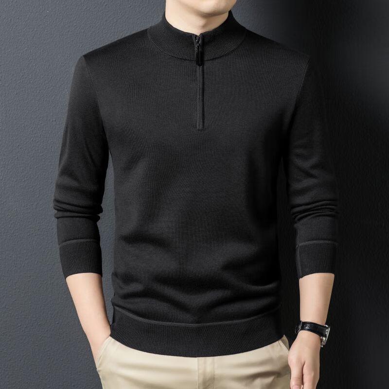 Fengxun Men's Autumn/Winter Half-Zip Mock Neck Solid Knit Sweater FXT5254