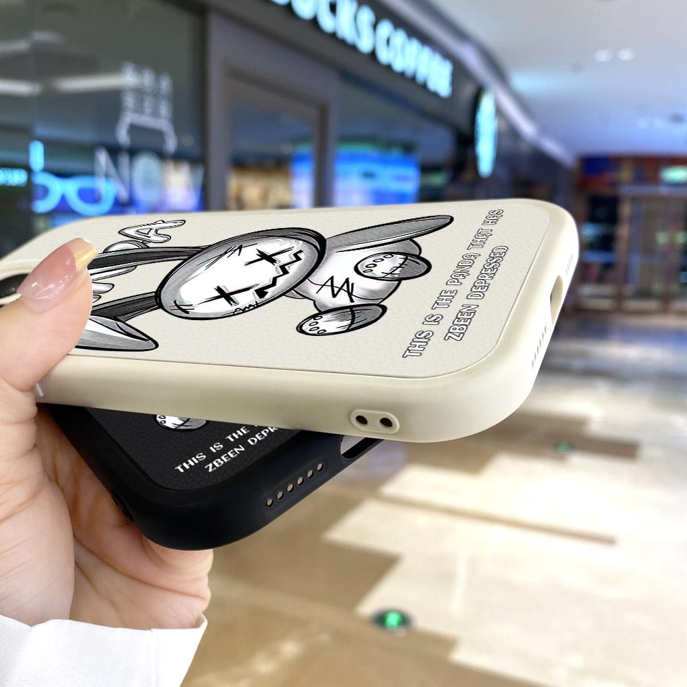 Schlanke Haut Gefühl Cartoon Depressed Kaninchen Weiche Silikon PU Leder Abdeckung Handytasche für iPhone Samsung Huawei Honor Xiaomi Redmi OPPO Realme Vivo