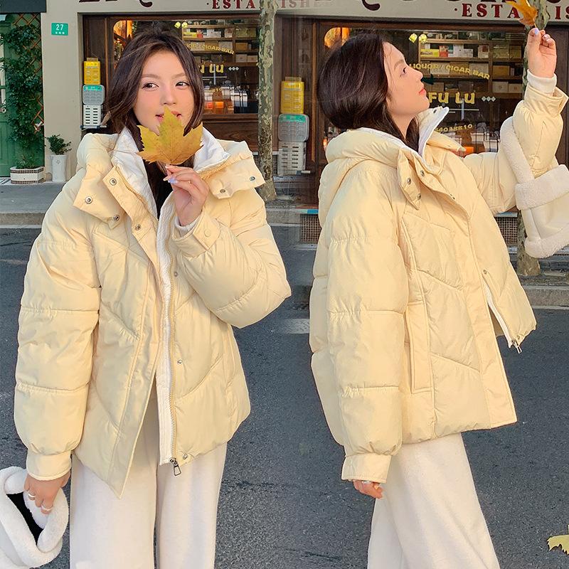 Cotton clothes women's winter 2025 new Korean thickened loose hooded contrasting cotton jacket Korean version of padded jacket student jacket