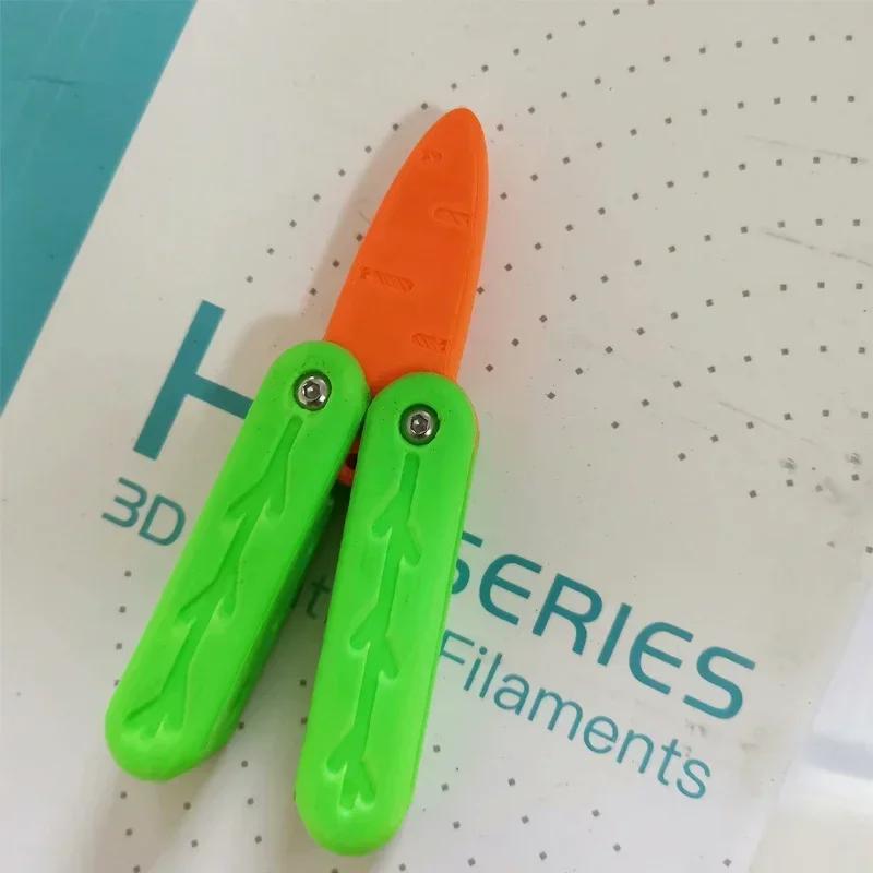 3D Printing Radish Butterfly Knife Straight Jump High-quality Gravity Mini Keychain Decompression Toy Gift Surprise
