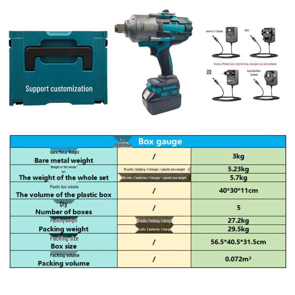 Makita Style Brushless High Torque Electric Impact Wrench with Rechargeable Lithium Battery for Auto Repair