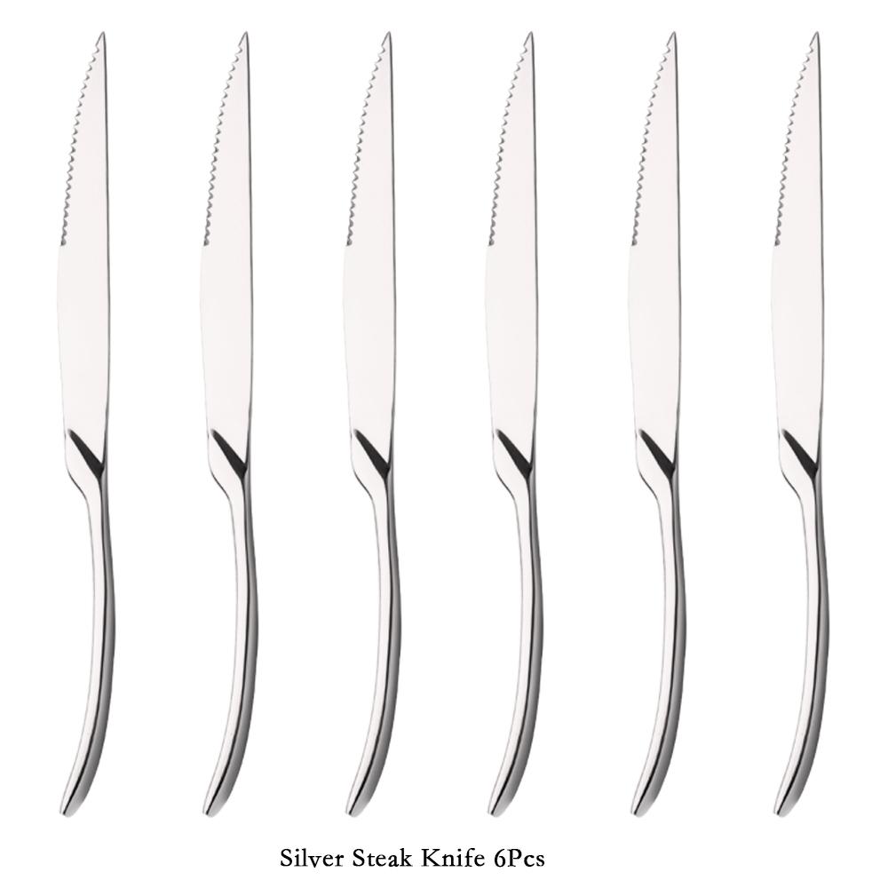 

18/10 Нержавеющая сталь 6 шт. острый нож для стейка столовая посуда зеркально полированный черный ножи для стейка Ресторан столовые приборы набор столовых приборов серебряный