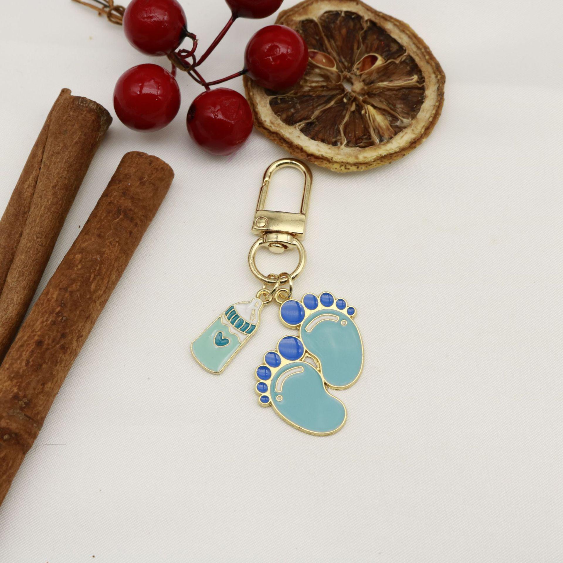 Cartoon Baby Clothes Milk Bottle Cute Alloy Drip Oil Keychain Pendant